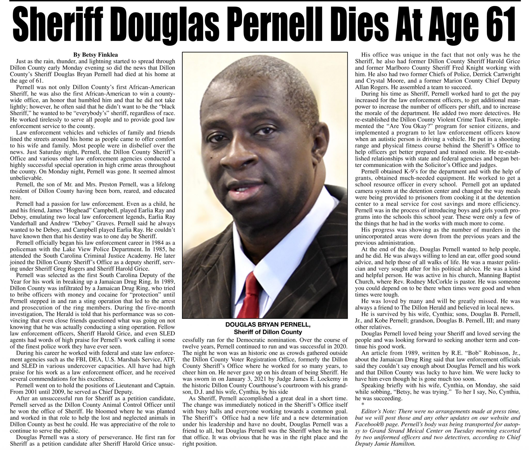 Sheriff Douglas Pernell Dies At Age 61