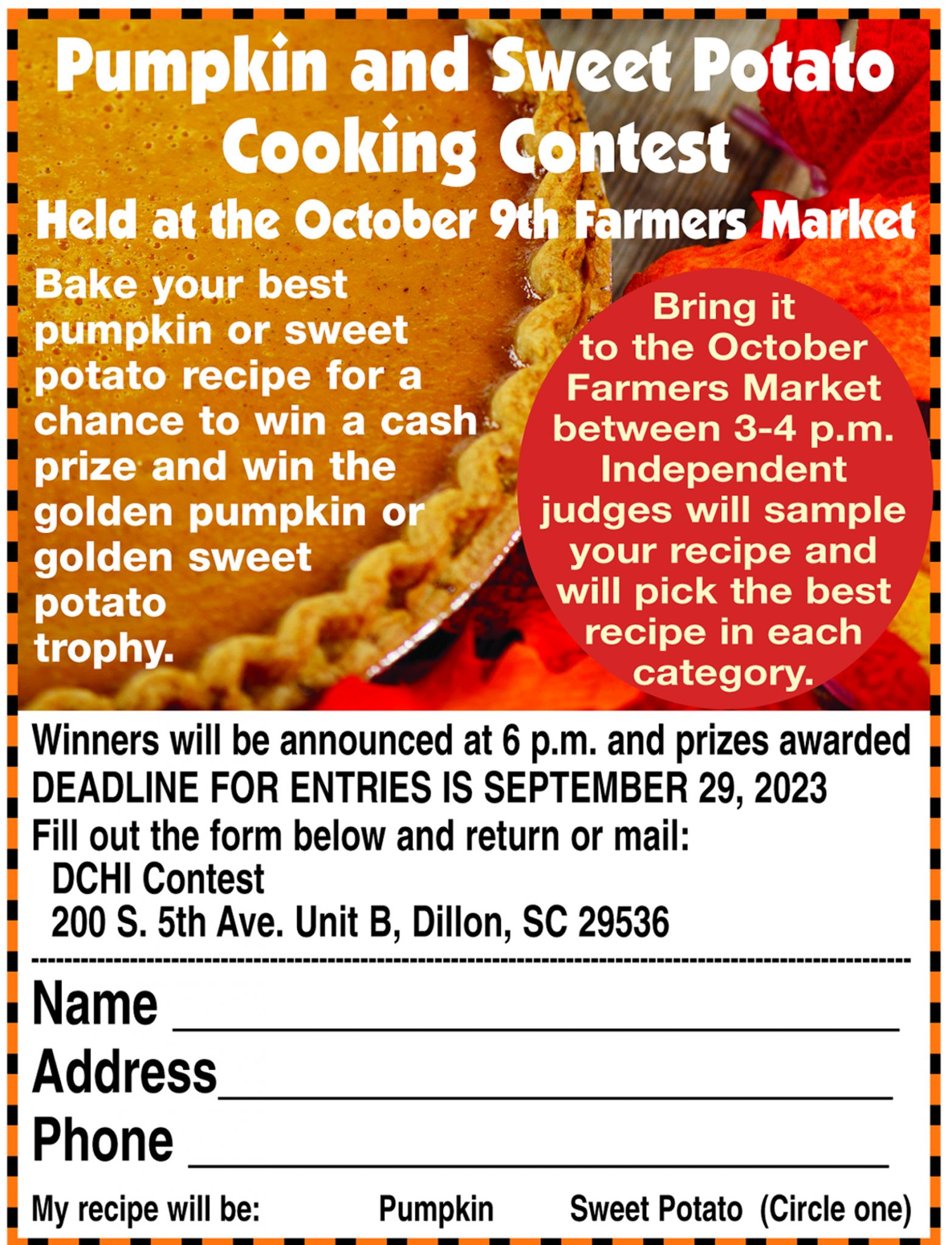 DCHI Accepting Applications For Pumpkin And Sweet Potato Cooking Contest